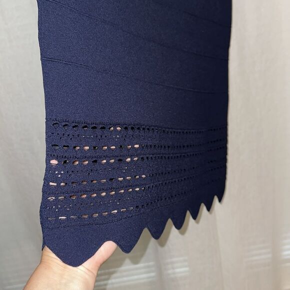 Ted Baker 5 - 12 Navy Scalloped Eyelet Knit Detail Back Zip Pencil Skirt - Picture 9 of 11